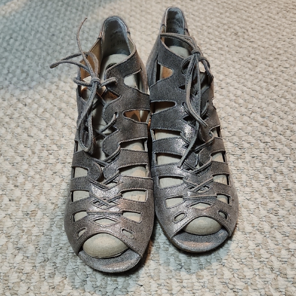 Paul Green Metallic Gray Lace-Up Boots